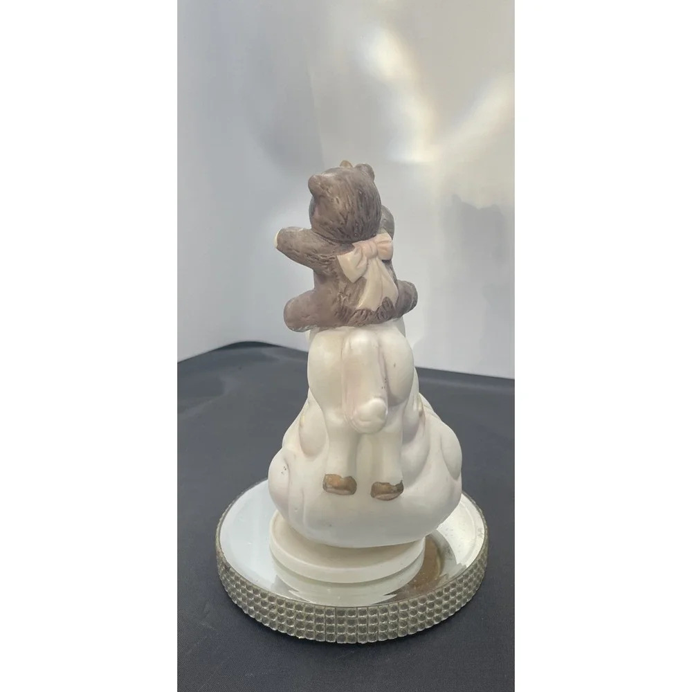 Vintage Bisque Unicorn/Teddy‎ Bear Wind-Up Music Box/Figurine, WORKS